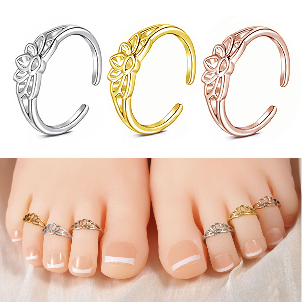 Women'S Fashion Rings Gold - Stainless Steel Lotus Flower Toe Ring