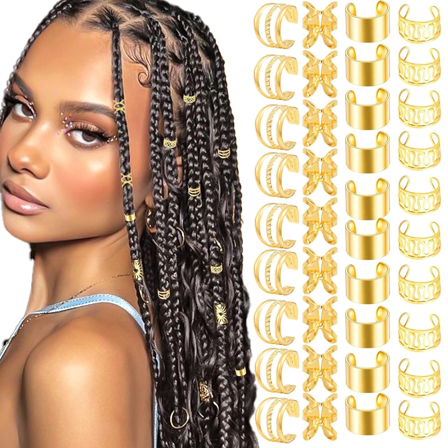 Women'S Fashion Rings Gold - 40PCS Hair Jewelry for Braids Gold