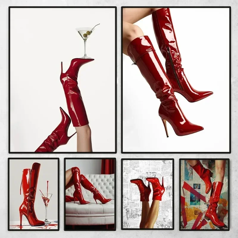 Women'S Fashion Magazine - Red Boots Sexy Woman Poster Retro