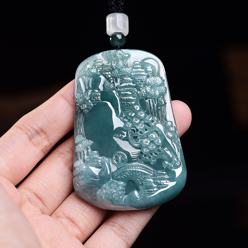 Women'S Fashion Gifts - Natural Burmese Jadeite Scenery Pendant Necklace