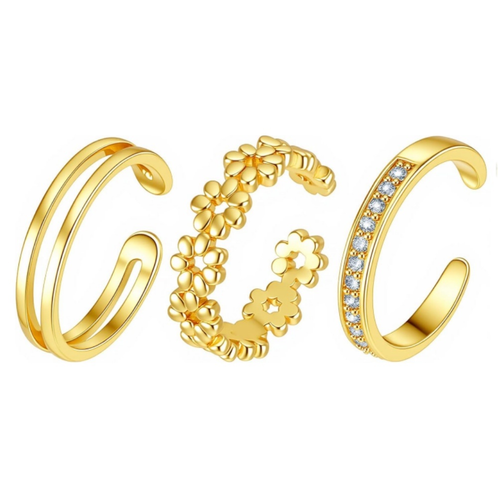 Women'S Fashion Rings Gold - 3Pcs Gold Open Adjustable Ring Set