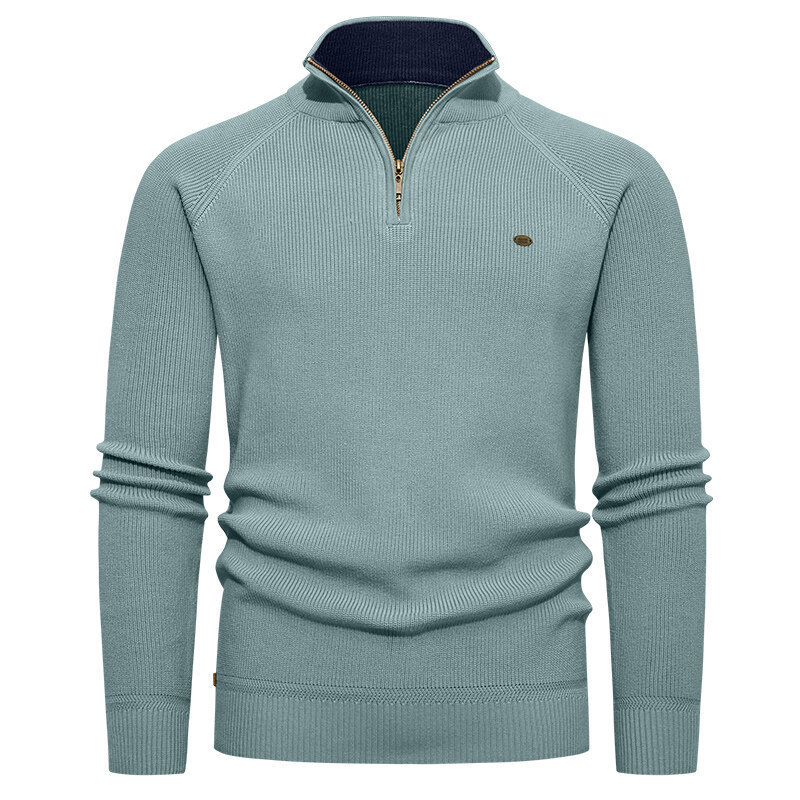 Ribbed Knit Sweater - Men's Light Blue Ribbed Knit Half