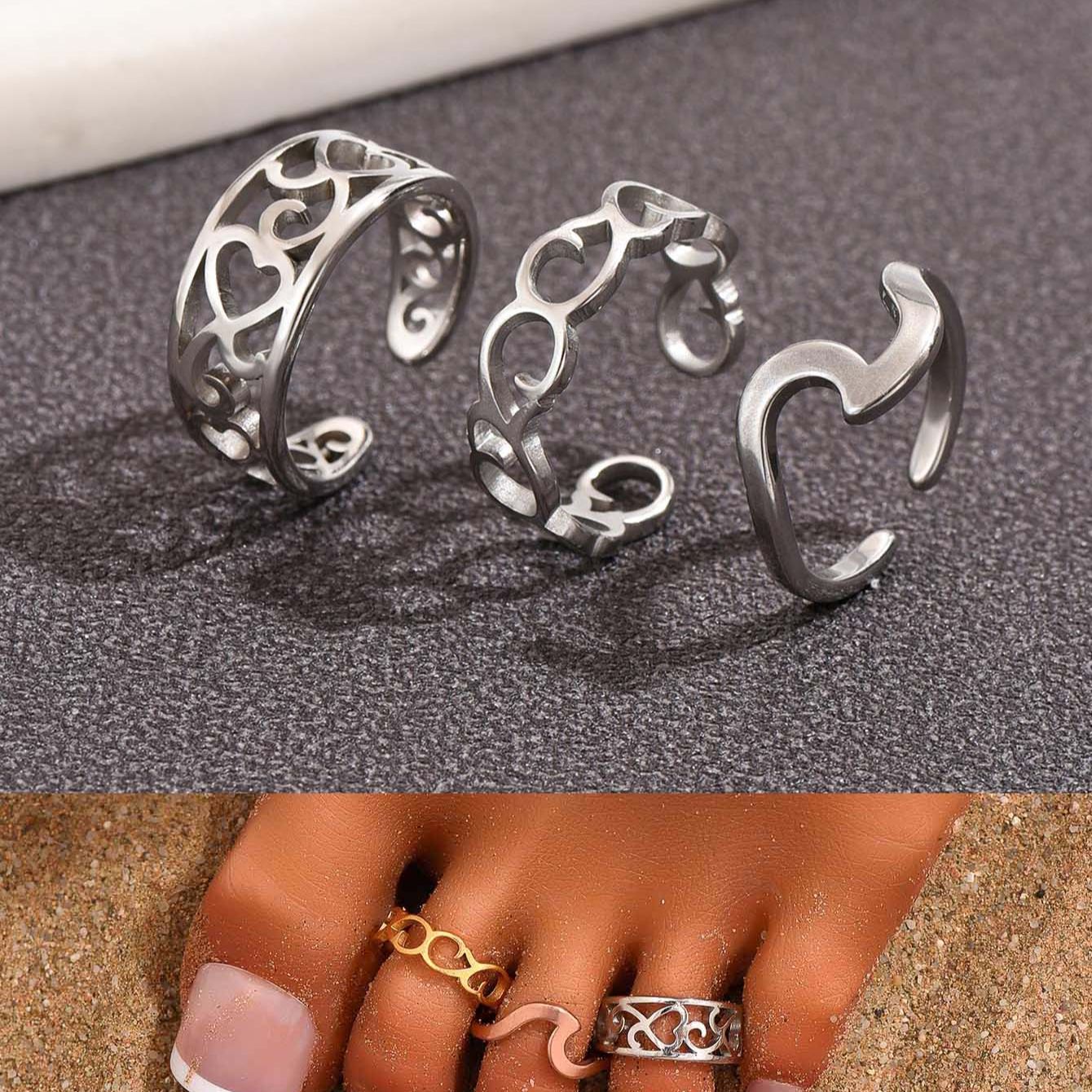 Women'S Fashion Rings Gold - 3PC Filled Toe Rings Set for