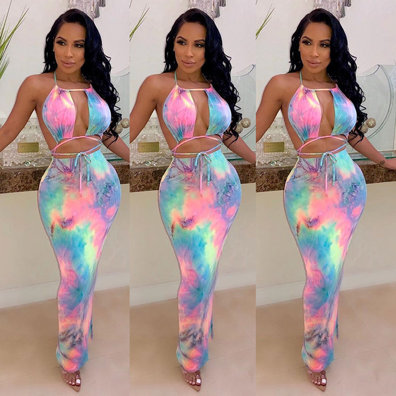 Tie Dye Two Piece - Tie Dye Sexy Two-piece Set, Halter
