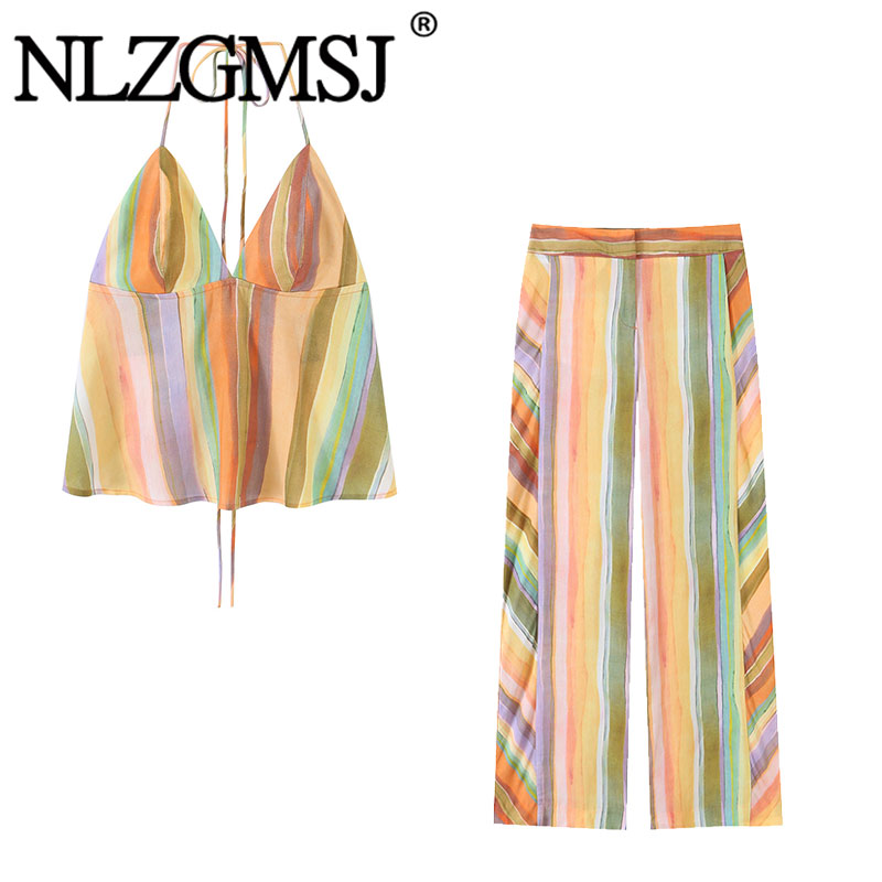 Tie Dye Two Piece - Nlzgmsj 2026 Women Rainbow Stripe Halter