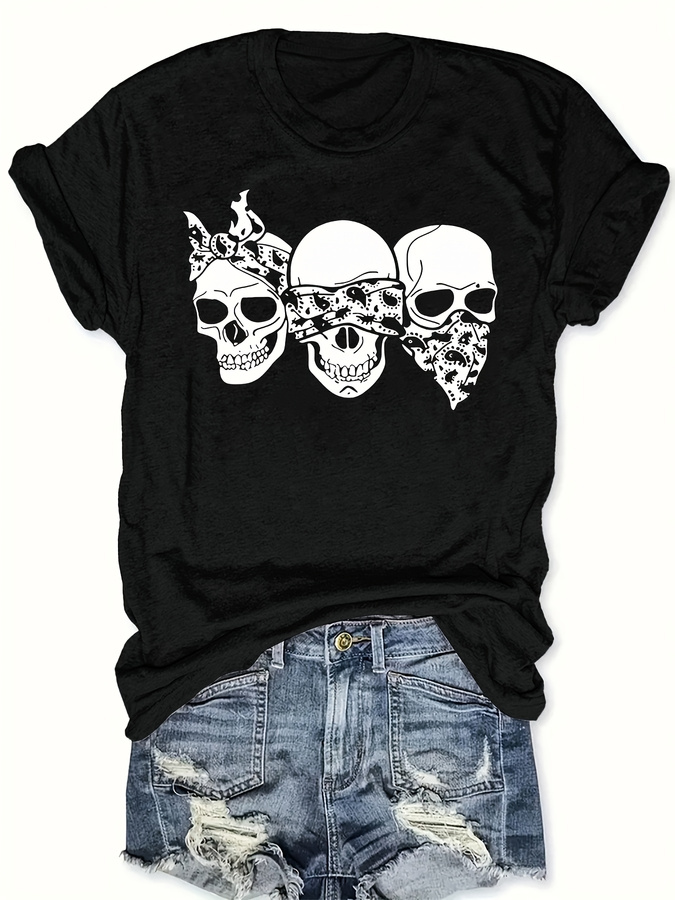 Women'S Fashion Trends 2026 Spring Summer - Happy Cartoon Skull T-Shirt, Loose Fit,
