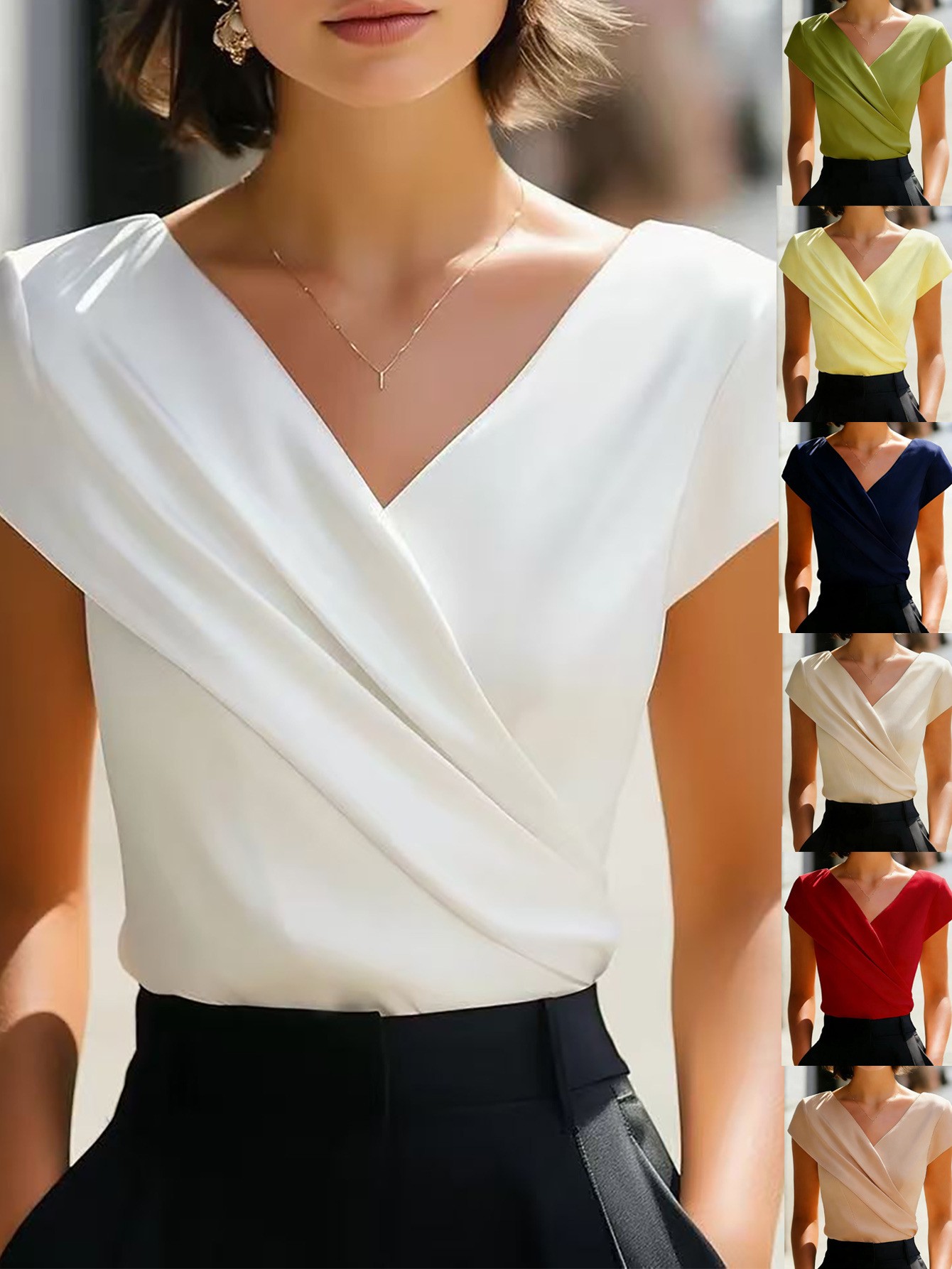 Wrap Blouse Chiffon - Summer Womens Blouse Solid White Ruffle