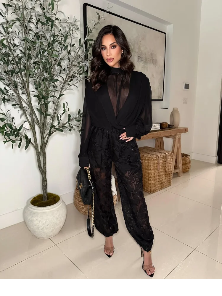 Sexy Black Sheer Chiffon Blous - Wrap Blouse Chiffon review and price