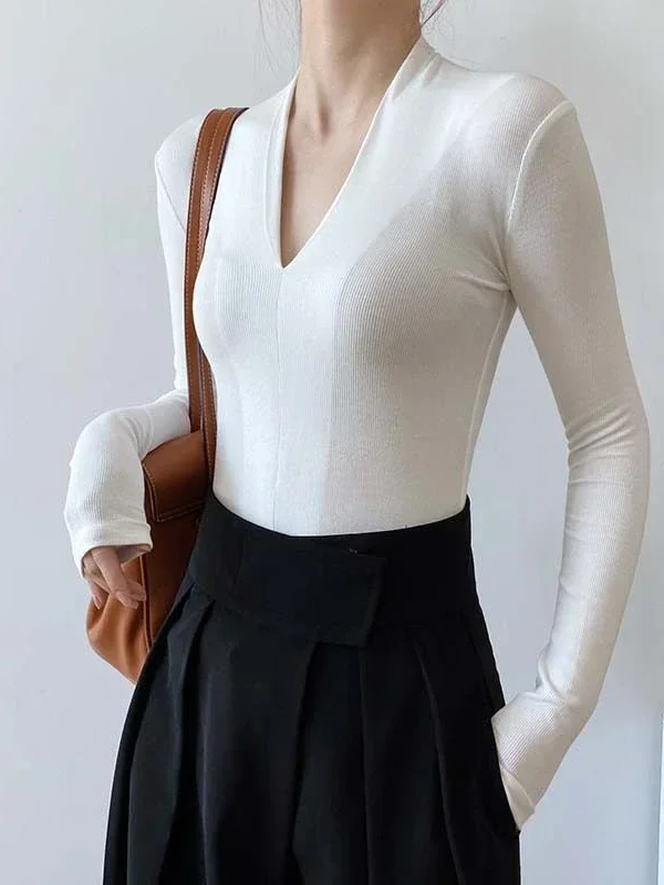 V-neck Slim Shirts Long Sleeve - Women Top Fashion review and price