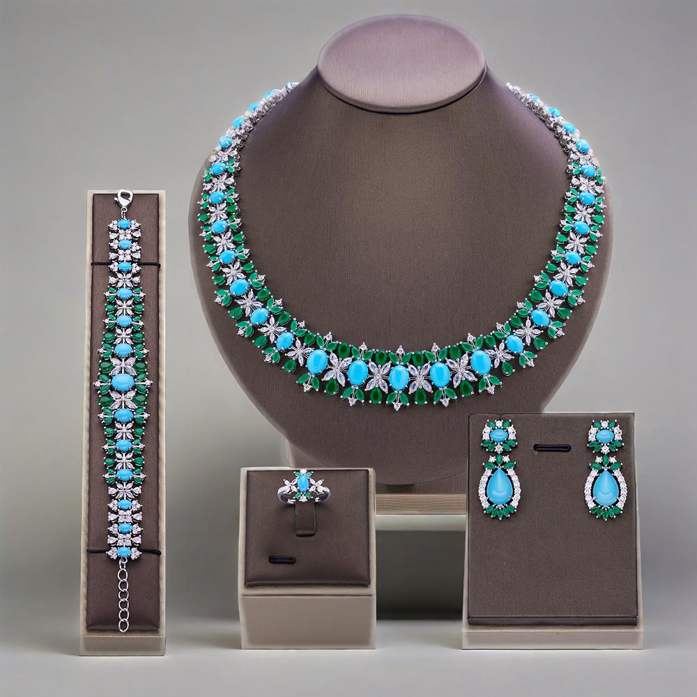 Luxury Turquoise CZ Bridal Wed - Women Fashion Uae review and price