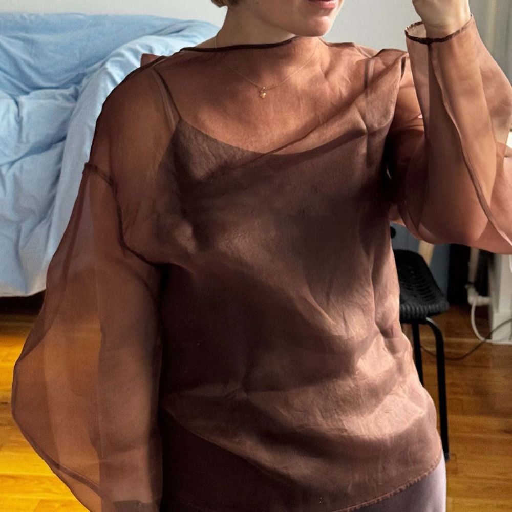 Elegant Long Sleeve Mesh Blous - Wrap Blouse Chiffon review and price