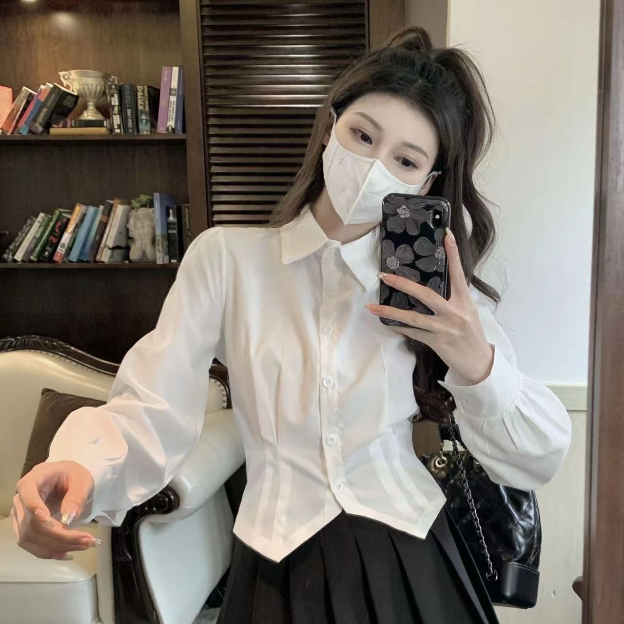 2000s White Long sleeve Vintag - Wrap Blouse Chiffon review and price