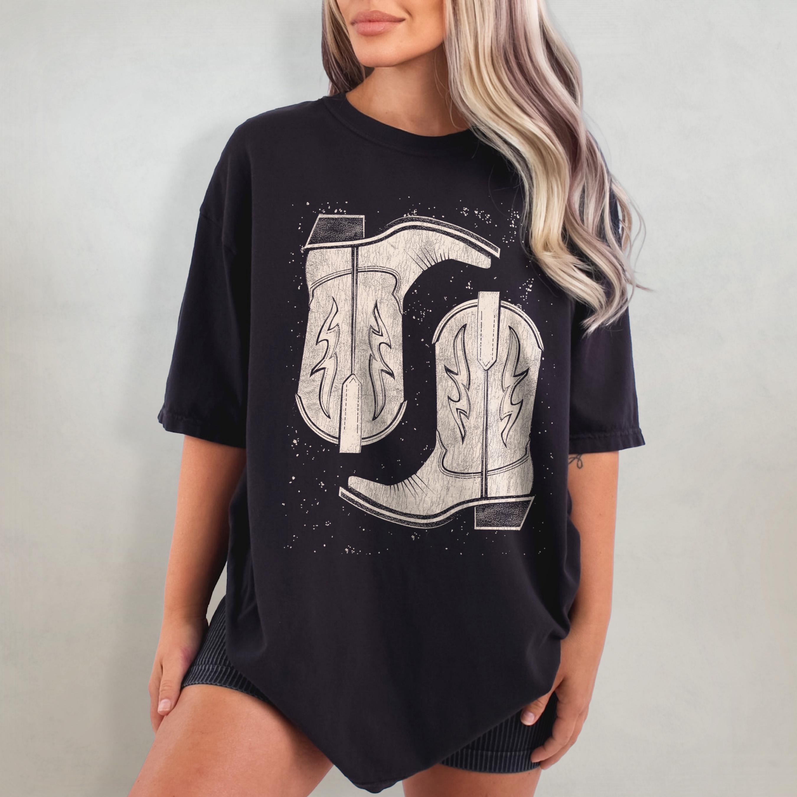 Retro Cowgirl Boots Printed T- - Women'S Fashion Trends 2026 Spring Summer review and price