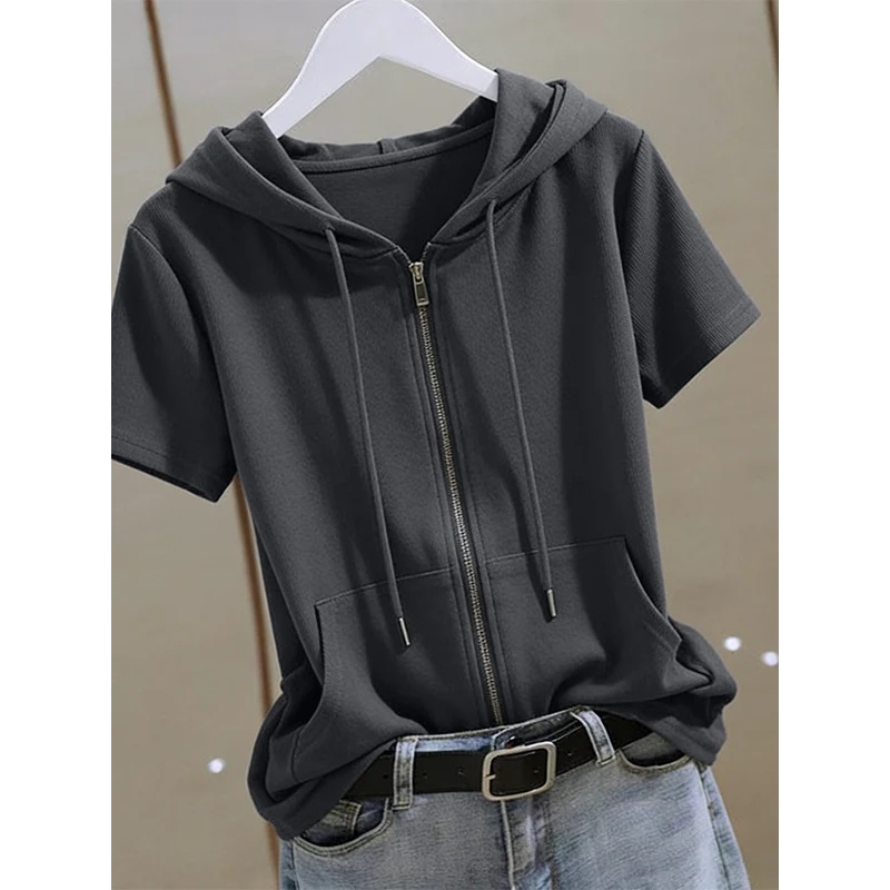 Women Summer Zip‑Up Short Slee - Women'S Fashion Zip Up Hoodies review and price