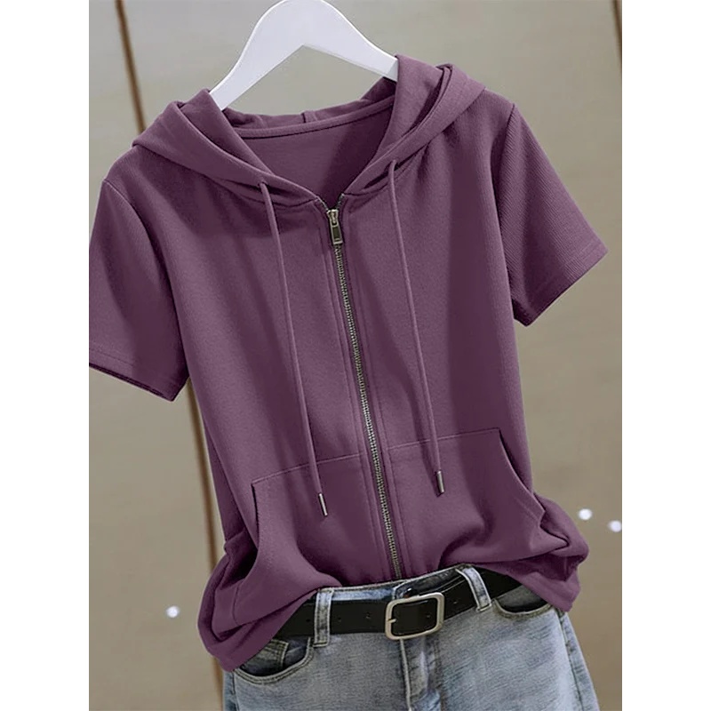 Women Summer Zip‑Up Short Slee - Women'S Fashion Zip Up Hoodies review and price