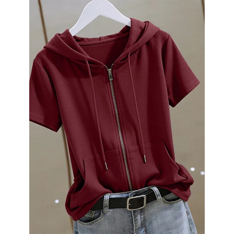 Women Summer Zip‑Up Short Slee - Women'S Fashion Zip Up Hoodies review and price