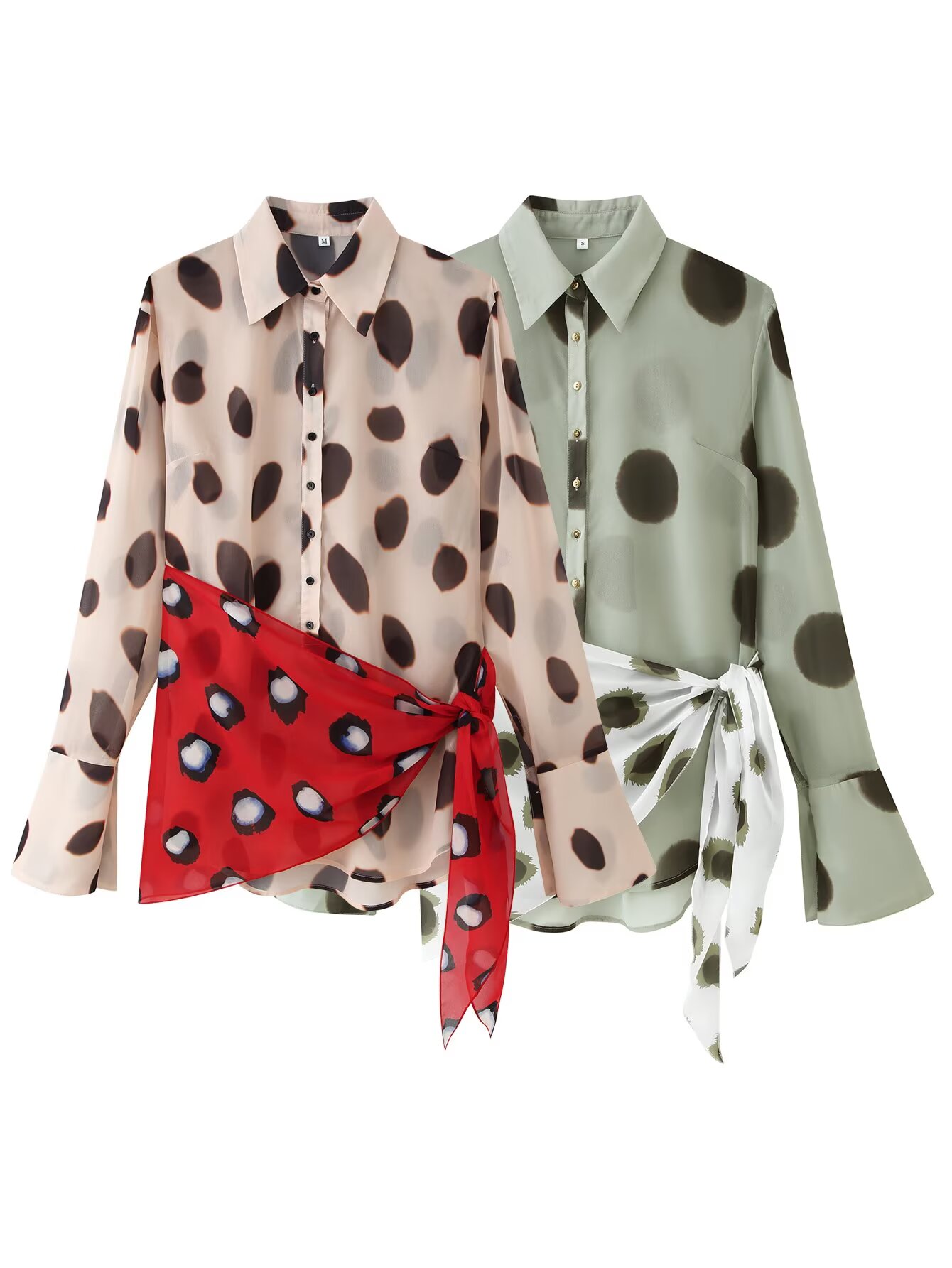 Women Long Sleeve Dot Print Lo - Wrap Blouse Chiffon review and price