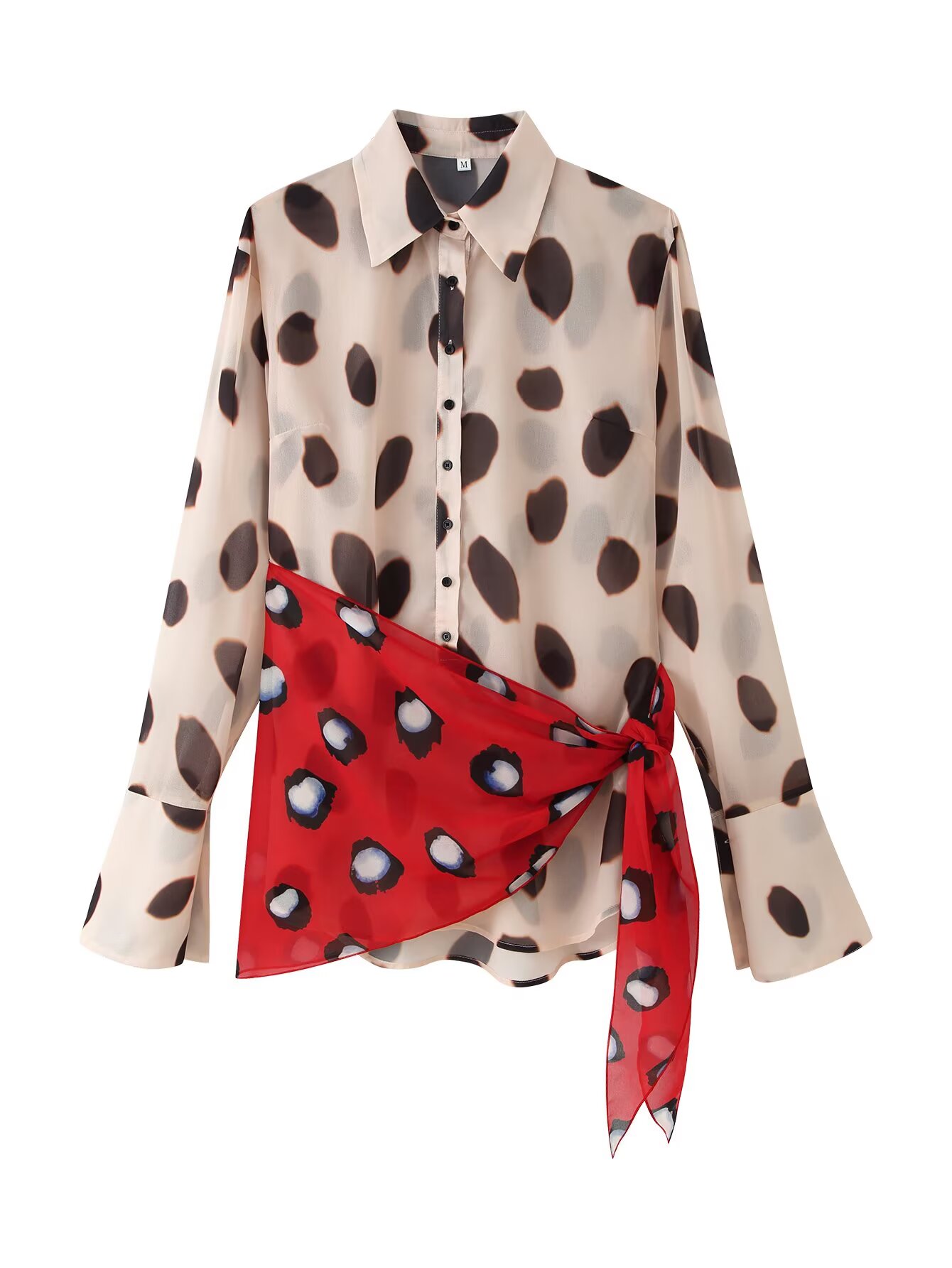 Women Long Sleeve Dot Print Lo - Wrap Blouse Chiffon review and price
