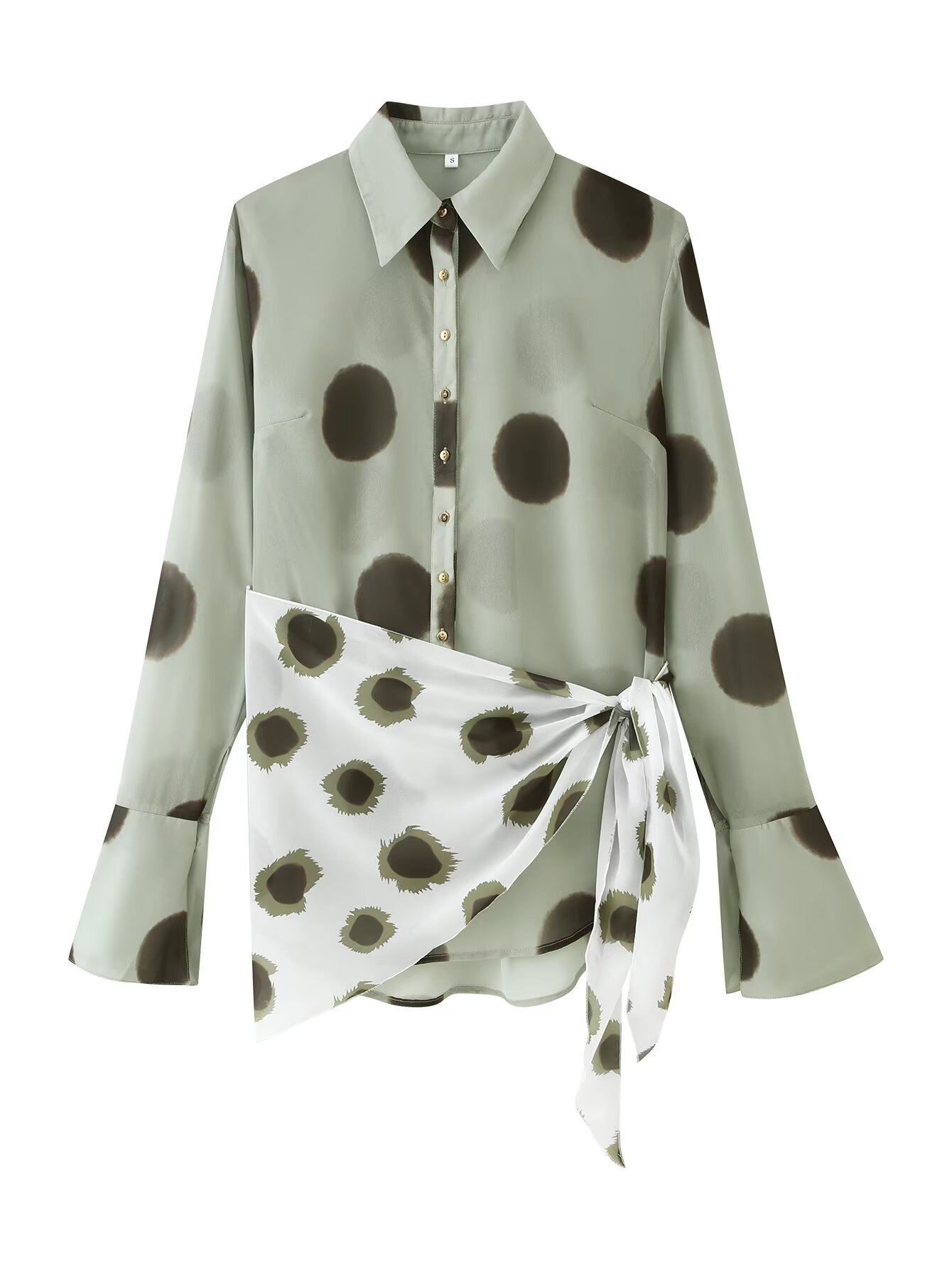 Women Long Sleeve Dot Print Lo - Wrap Blouse Chiffon review and price
