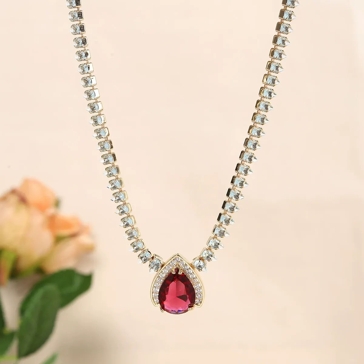 Red Zirconia Pendant Necklace  - Women Fashion Uae review and price