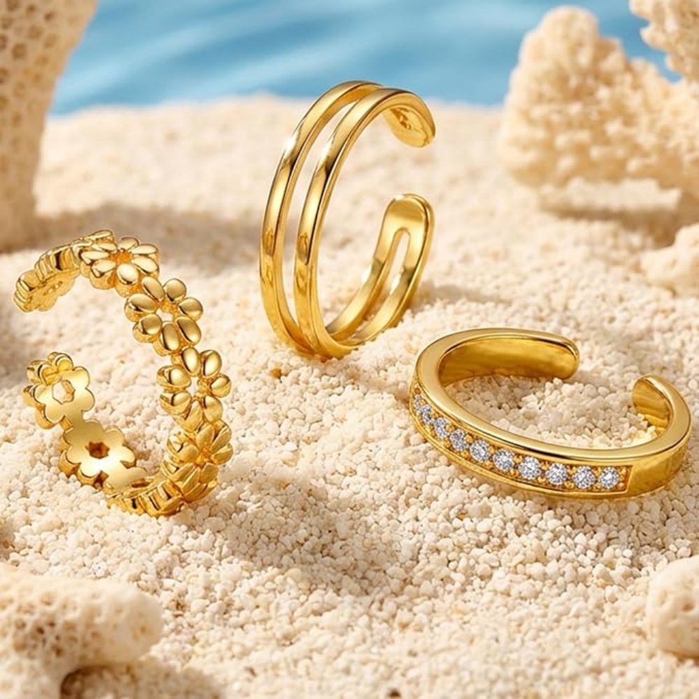 3Pcs Gold Open Adjustable Ring - Women'S Fashion Rings Gold review and price