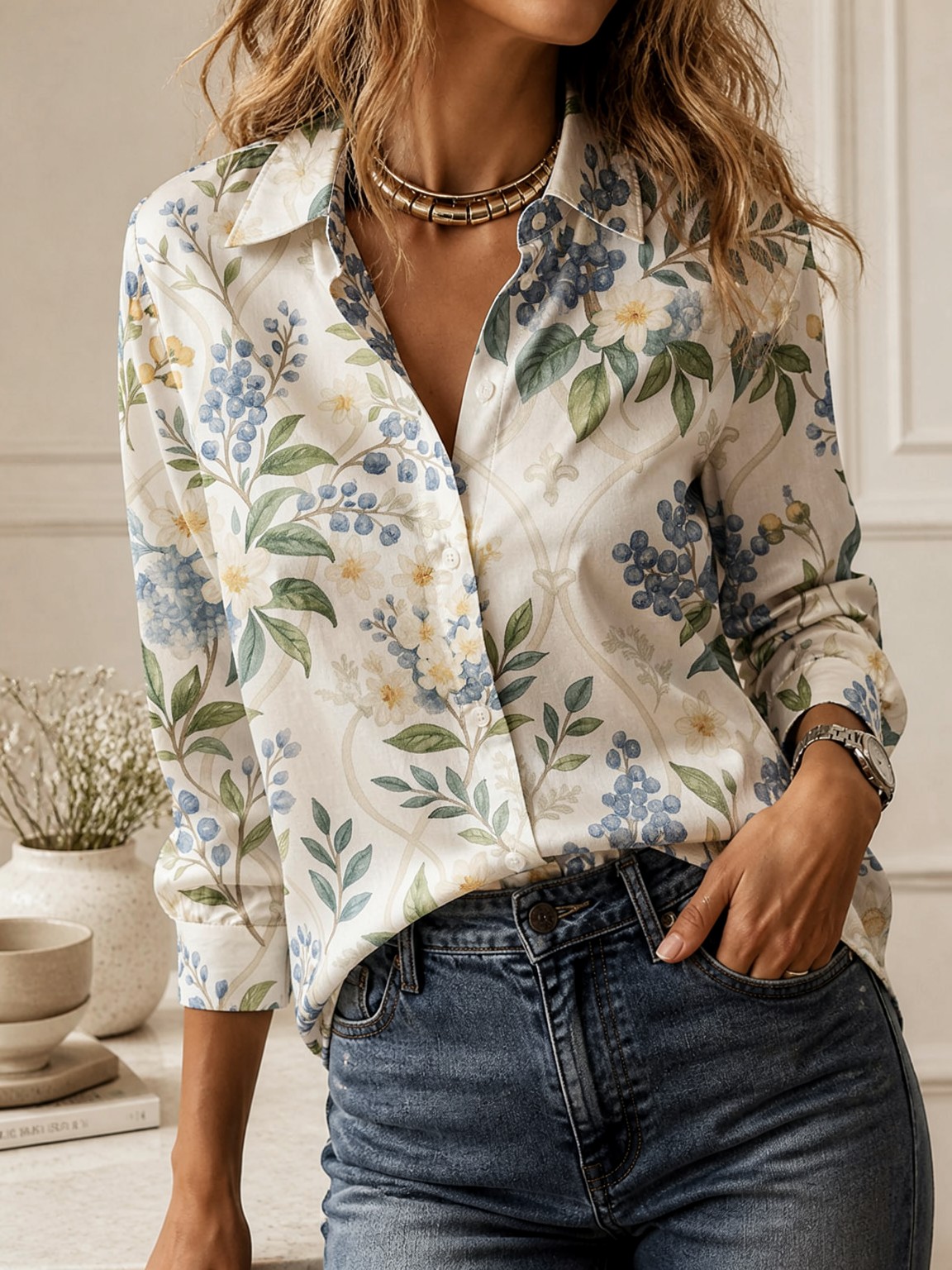 Casual All-match Collared Blou - Women Top Fashion review and price