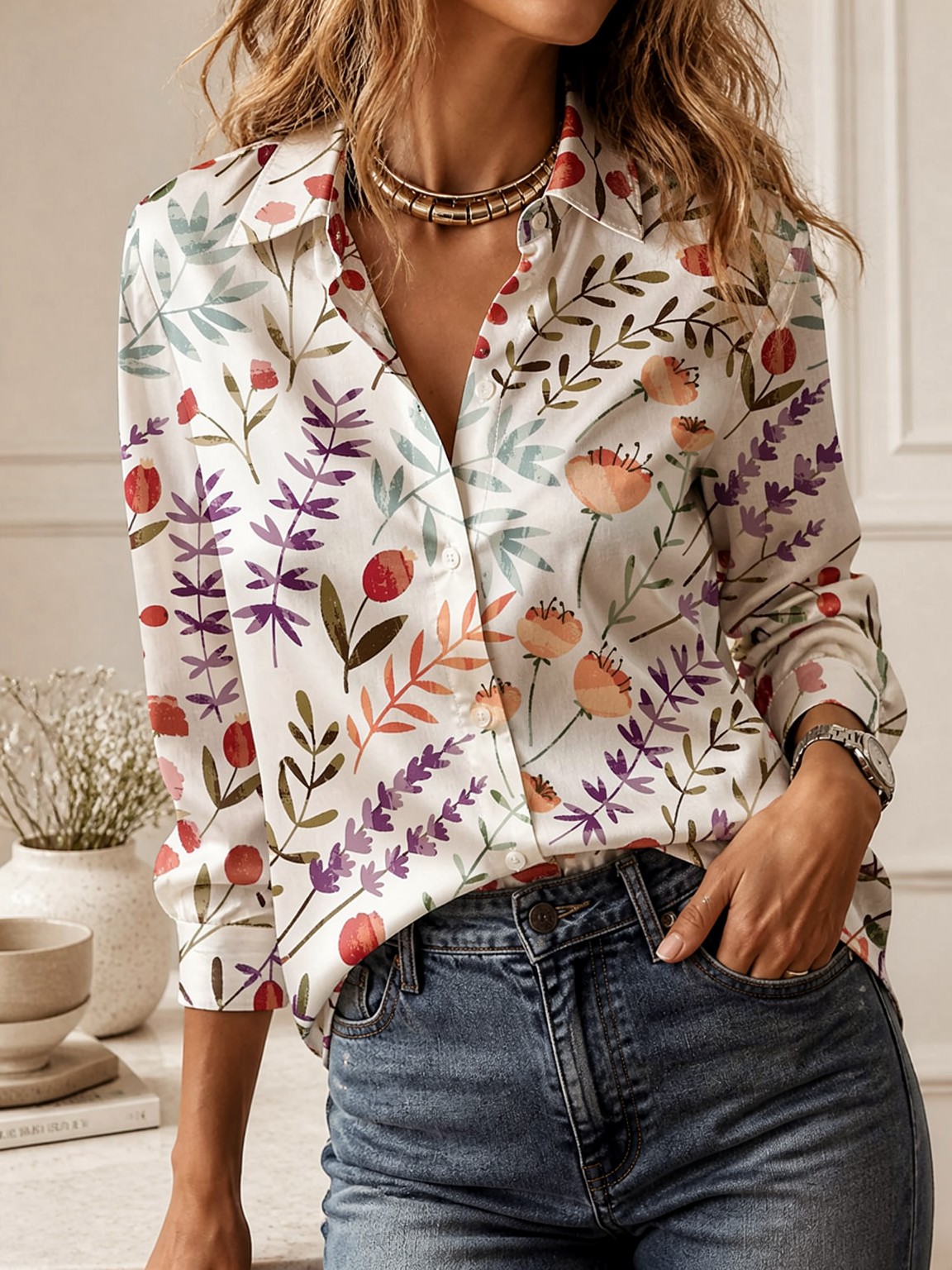Casual All-match Collared Blou - Women Top Fashion review and price