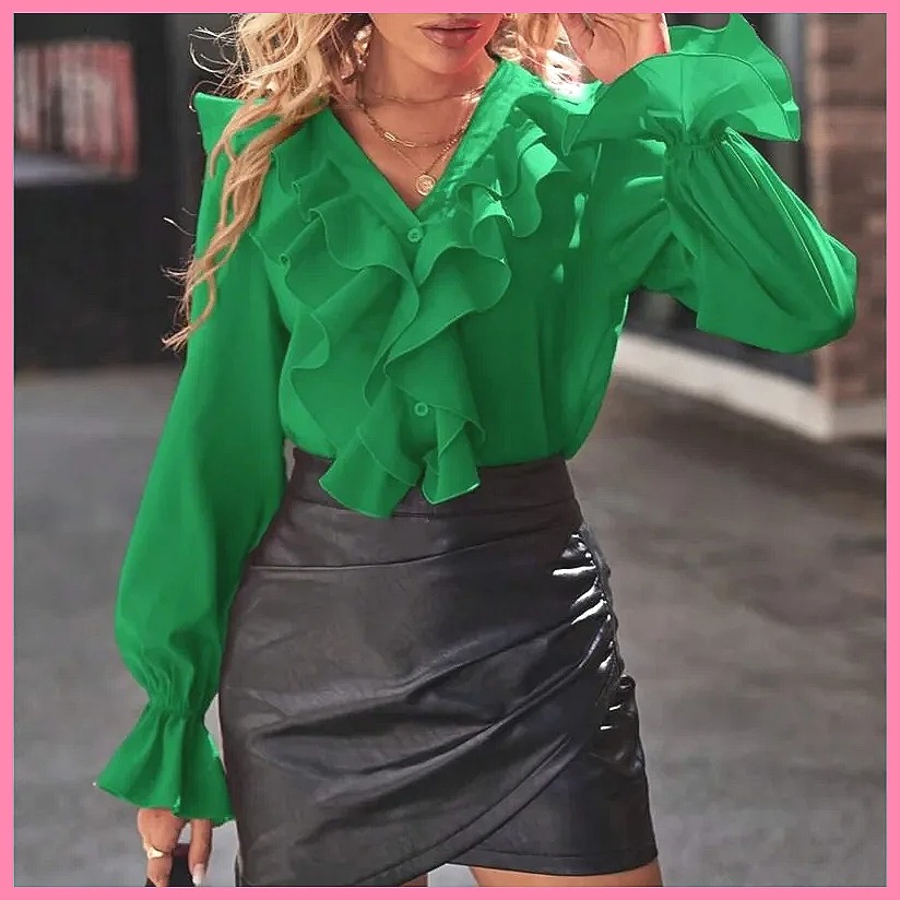 2025 Fashion V-Neck Ruffle Fla - Women Top Fashion review and price