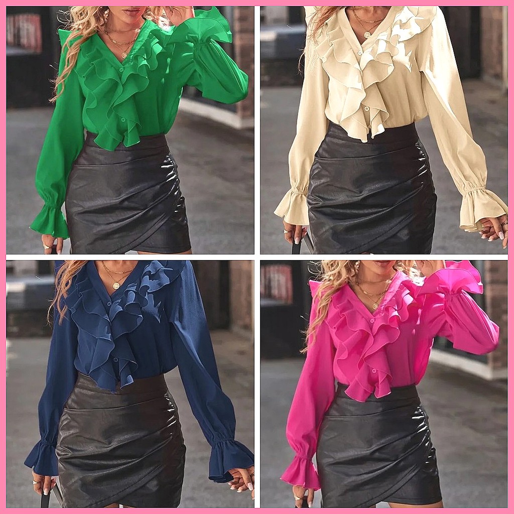 2025 Fashion V-Neck Ruffle Fla - Women Top Fashion review and price
