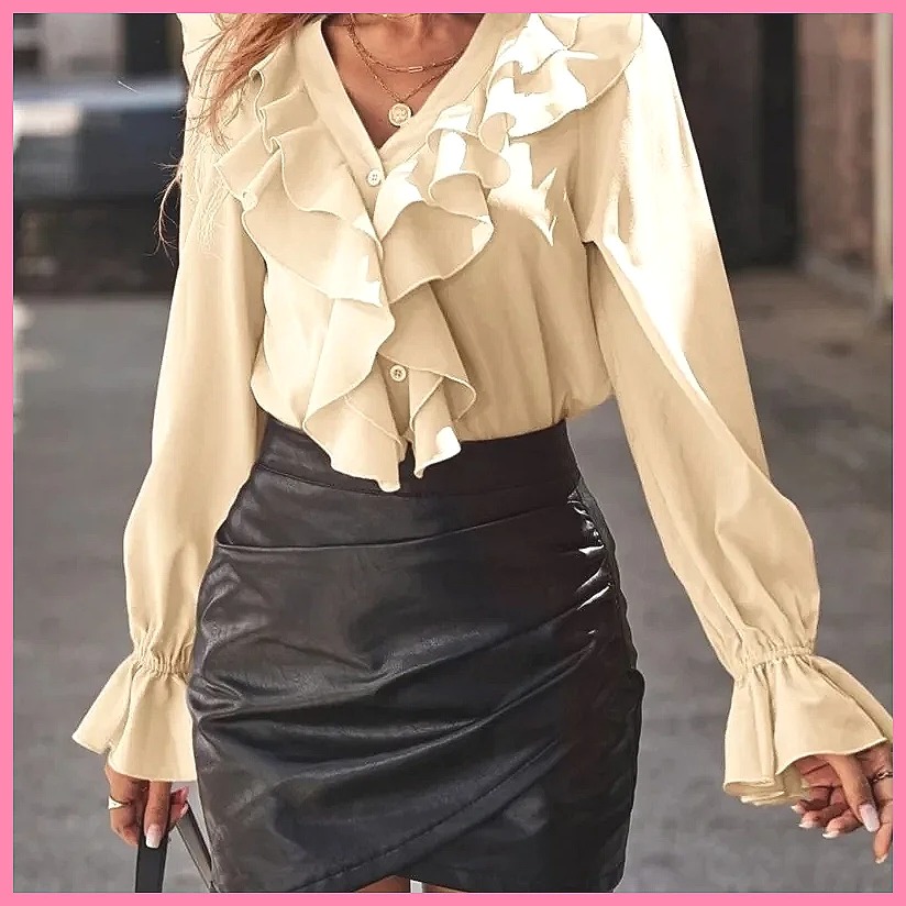 2025 Fashion V-Neck Ruffle Fla - Women Top Fashion review and price