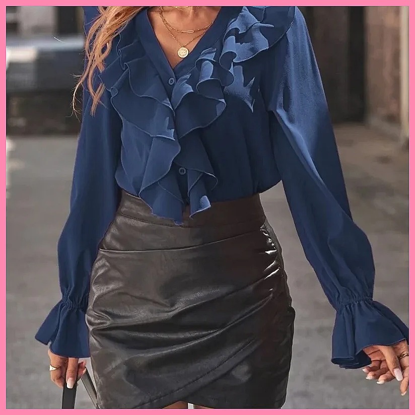 2025 Fashion V-Neck Ruffle Fla - Women Top Fashion review and price