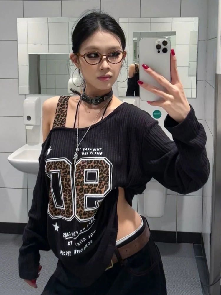 Y2K Patchwork Leopard Print T- - Women Top Fashion review and price