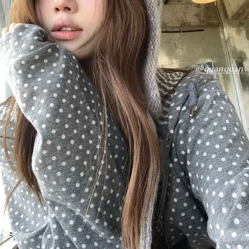 Korean Polka Dot Casual Printe - Women'S Fashion Zip Up Hoodies review and price