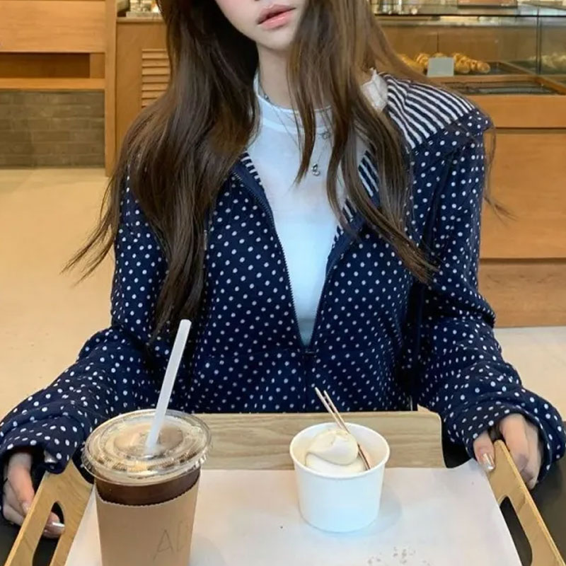 Korean Polka Dot Casual Printe - Women'S Fashion Zip Up Hoodies review and price