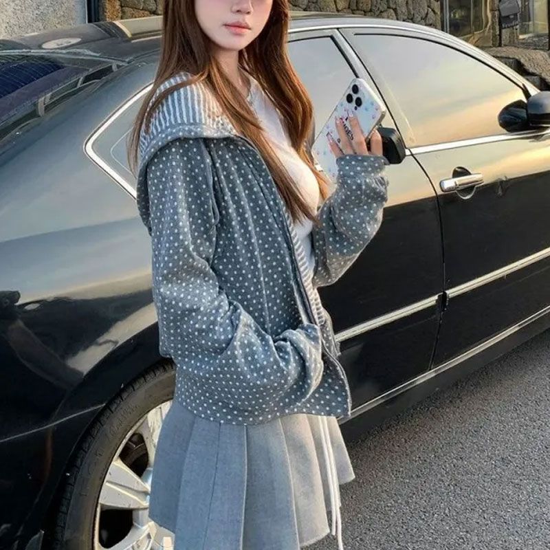 Korean Polka Dot Casual Printe - Women'S Fashion Zip Up Hoodies review and price