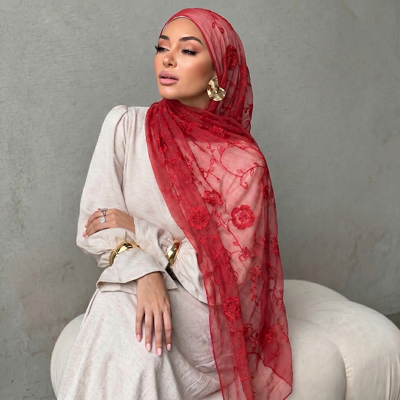Floral Embroidery Muslim Hijab - Women Fashion Wear review and price