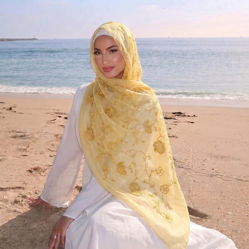 Floral Embroidery Muslim Hijab - Women Fashion Wear review and price