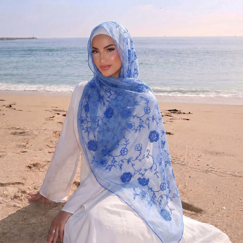 Floral Embroidery Muslim Hijab - Women Fashion Wear review and price