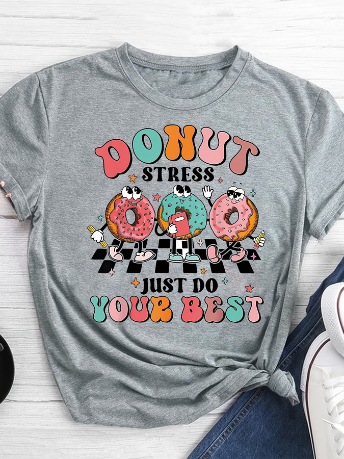 Cartoon Donut Print T-shirt, S - Women'S Fashion Trends 2026 Spring Summer review and price