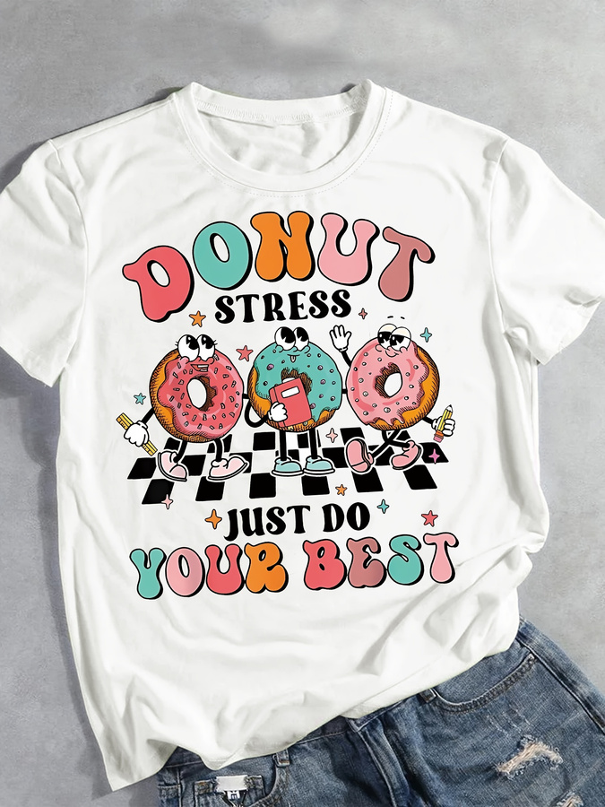 Cartoon Donut Print T-shirt, S - Women'S Fashion Trends 2026 Spring Summer review and price