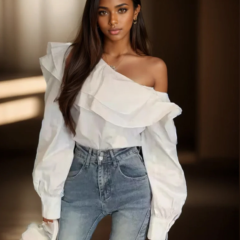 Vintage Ruffled Off Shoulder W - Wrap Blouse Chiffon review and price