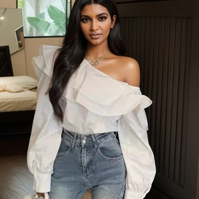 Vintage Ruffled Off Shoulder W - Wrap Blouse Chiffon review and price