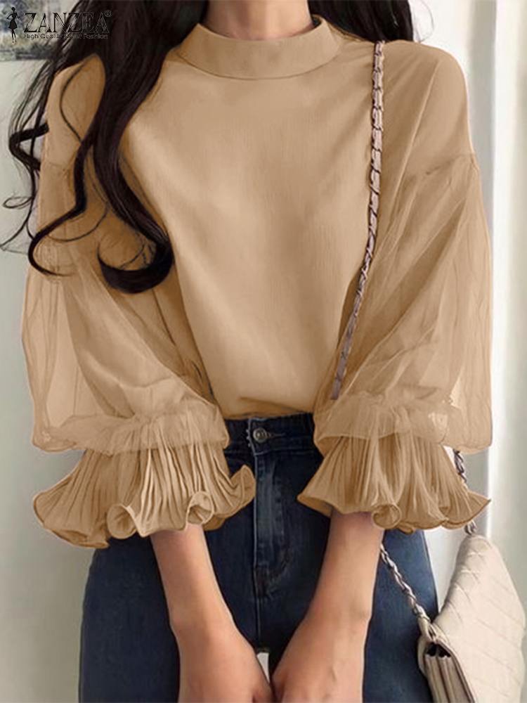 ZANZEA Women Elegant Mesh Ruff - Wrap Blouse Chiffon review and price