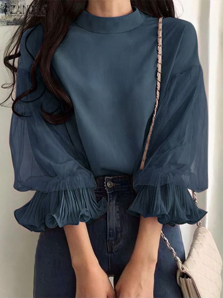 ZANZEA Women Elegant Mesh Ruff - Wrap Blouse Chiffon review and price