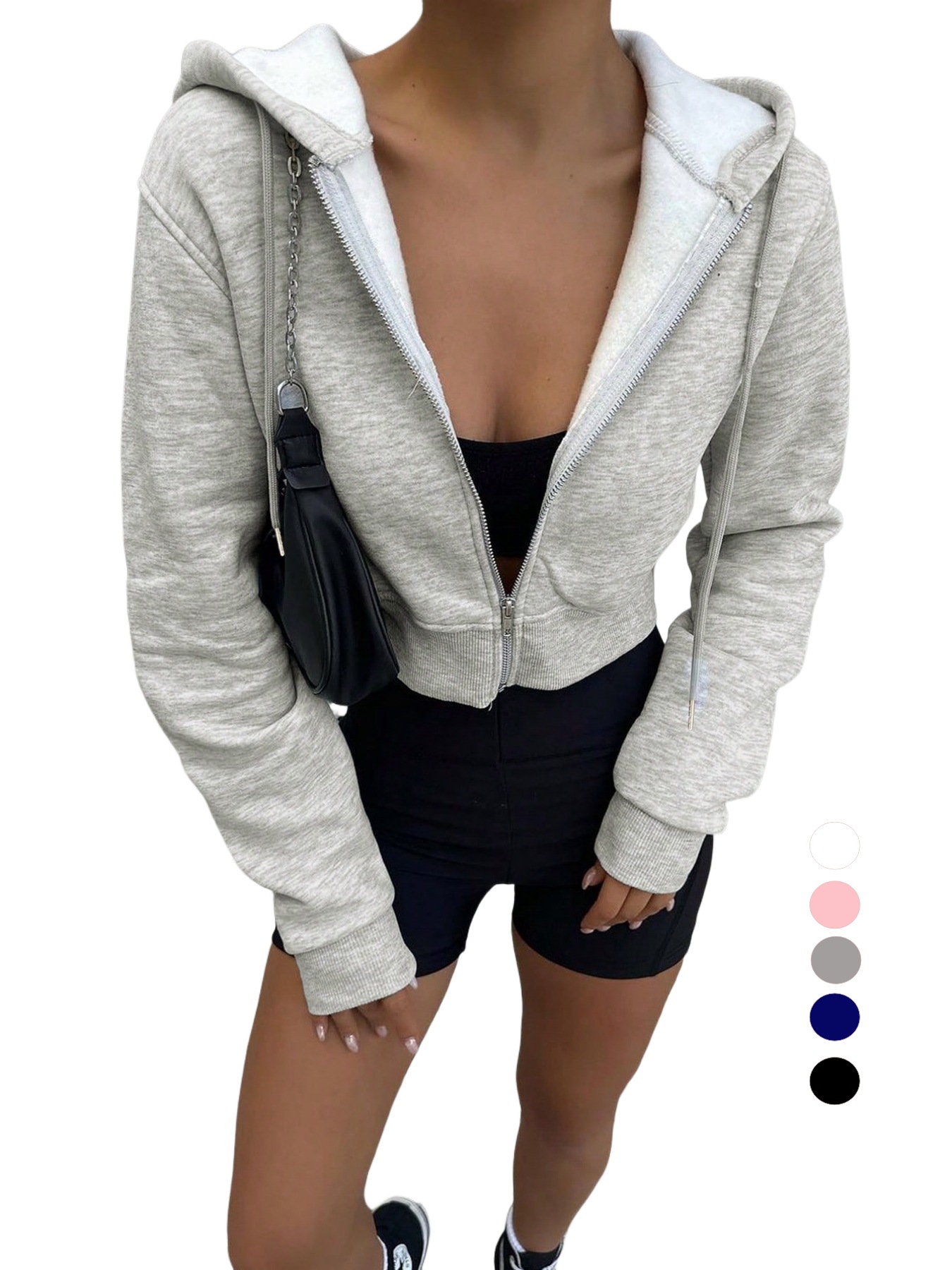 Women's Gray Cropped Zip Up Ho - Women'S Fashion Zip Up Hoodies review and price