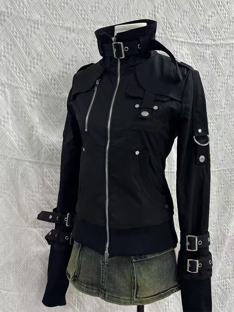 Y2K Gothic Black Slim Double Z - Women'S Fashion Zip Up Hoodies review and price