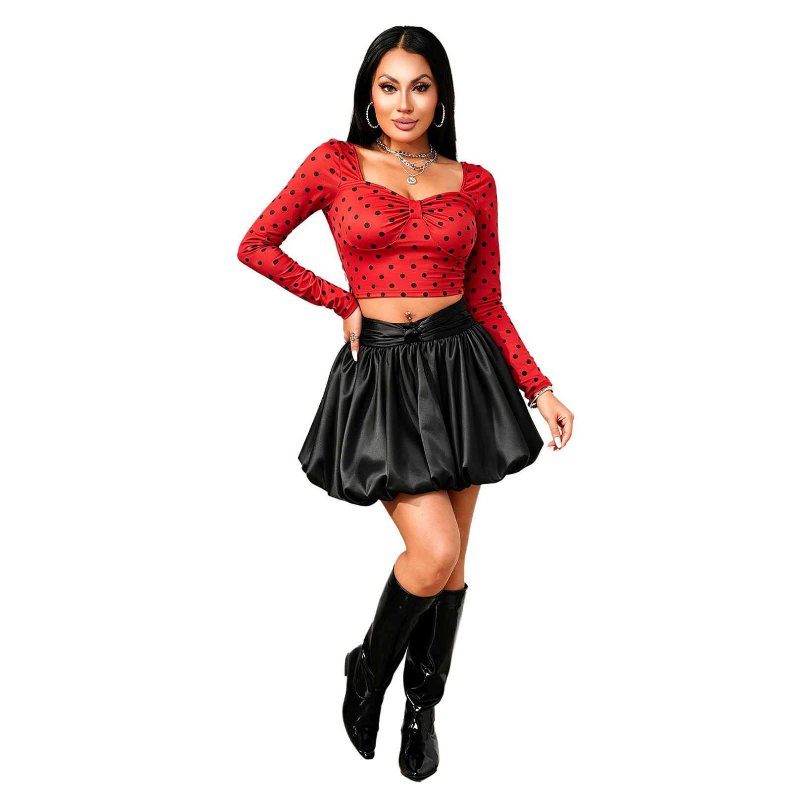 Womens Long Sleeve Polka Dot C - Women Top Fashion review and price