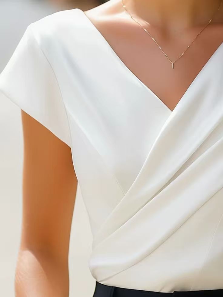 Summer Womens Blouse Solid Whi - Wrap Blouse Chiffon review and price