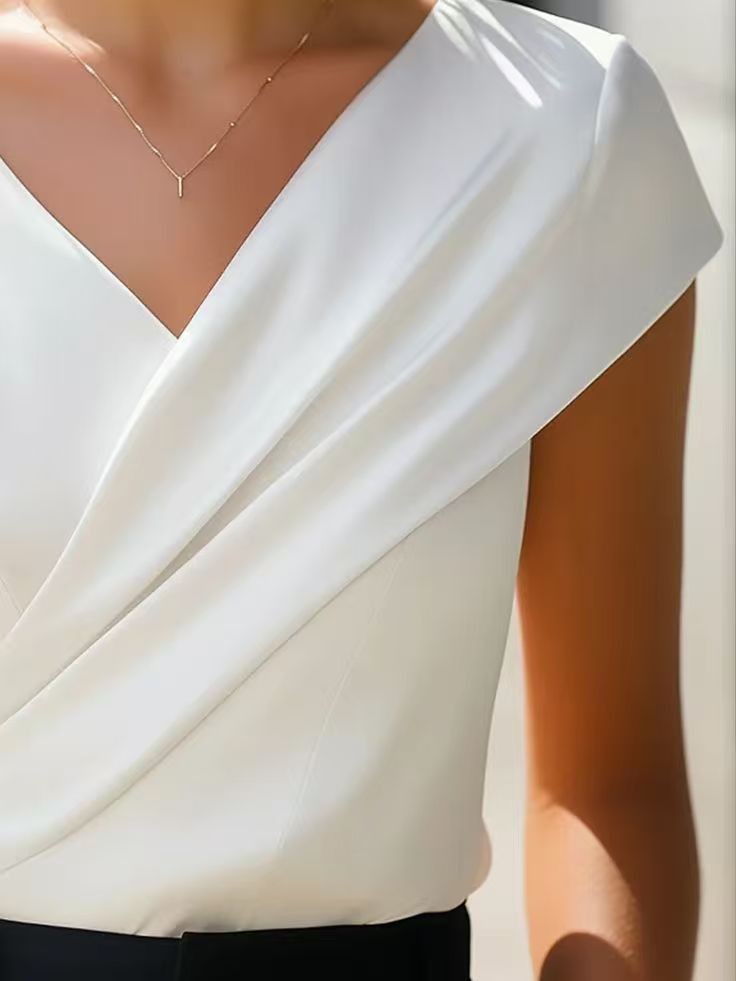 Summer Womens Blouse Solid Whi - Wrap Blouse Chiffon review and price