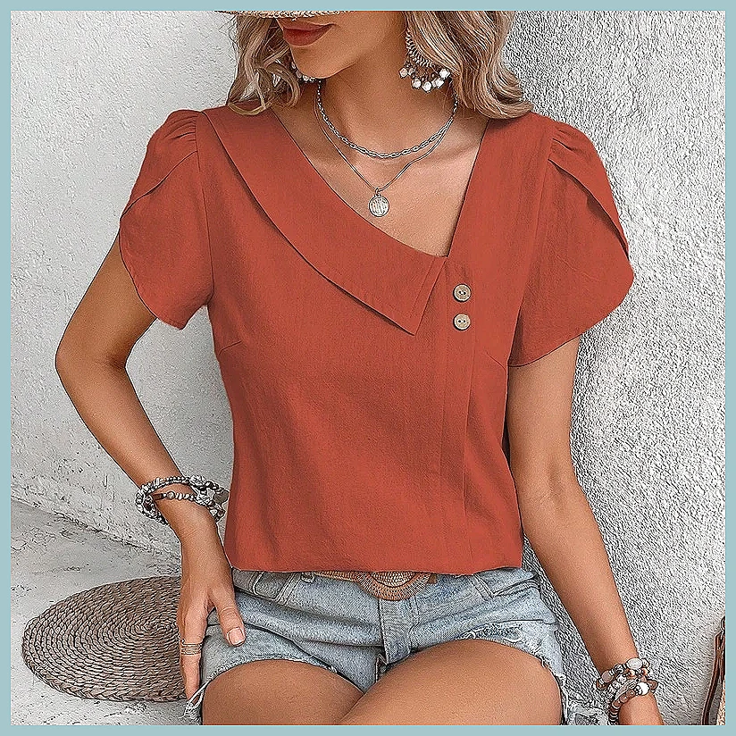 2024 Summer Vintage Solid Colo - Women Top Fashion review and price